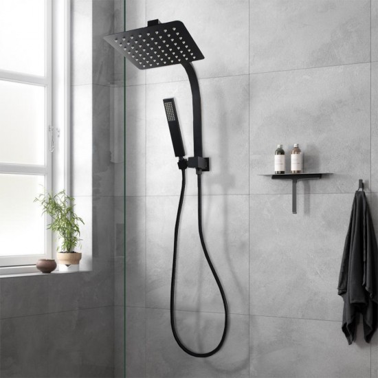 Square Nero Black Twin Shower Set Top Water Inlet